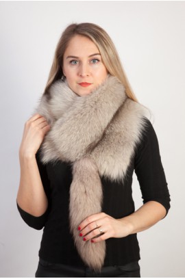 Grey fox fur scarf-collar with tail